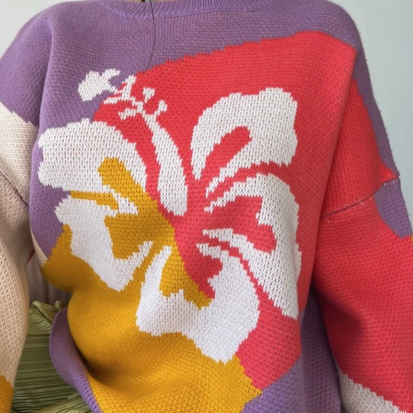 Guava Rose Flower Oversized Relaxed Fit Knit Sweater - Picture 5 of 6